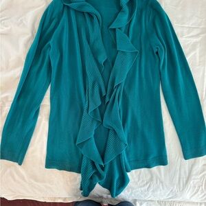 Karen Scott Teal Ruffle Cardigan